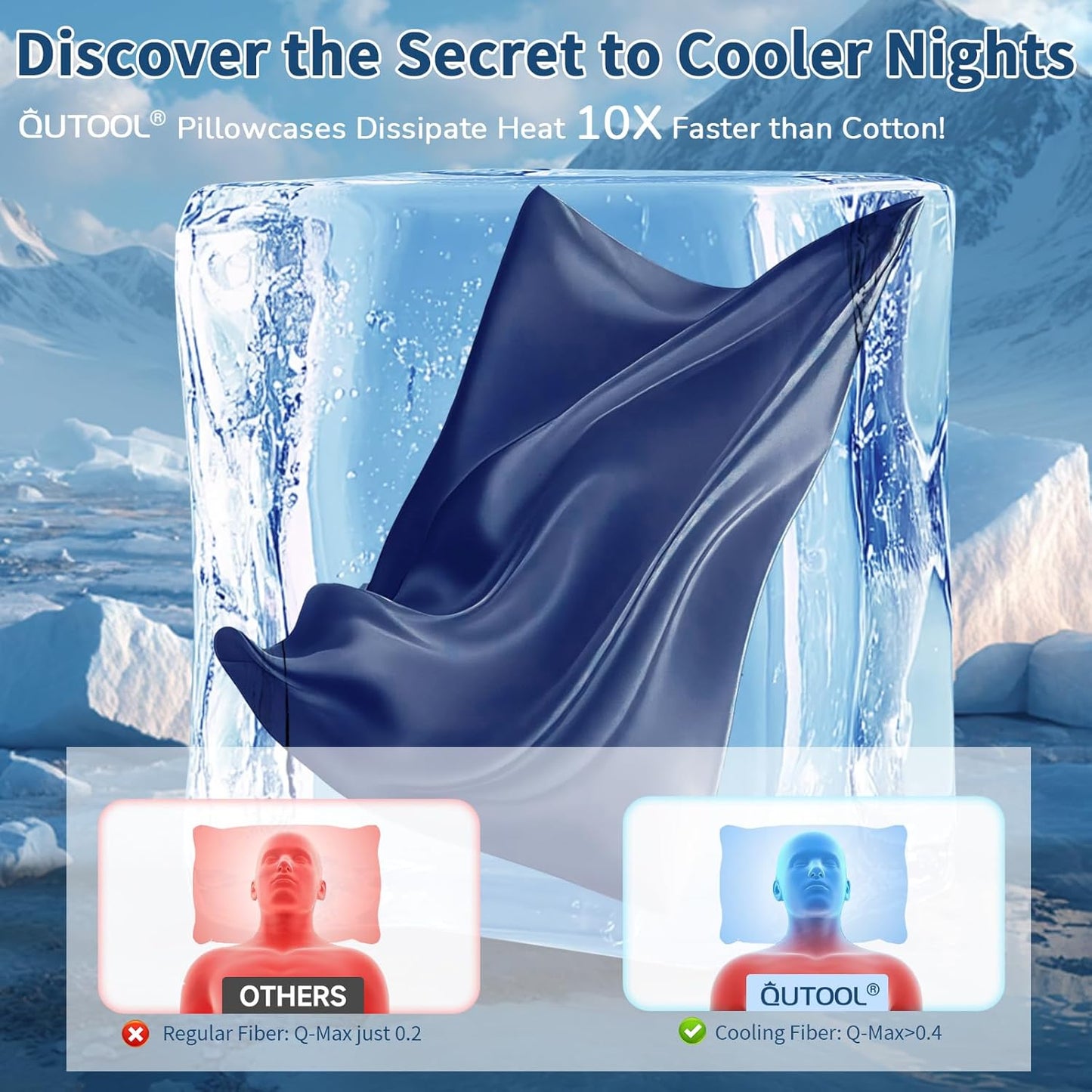 Cooling Pillow Cases Queen Size Set of 2, Ice Cool Silky Pillow Covers for Hot Sleepers & Night Sweats, Reduces Wrinkles & Frizz Softer Like Silk Pillow Cases, Royal Blue, Christmas Stocking Stuffers