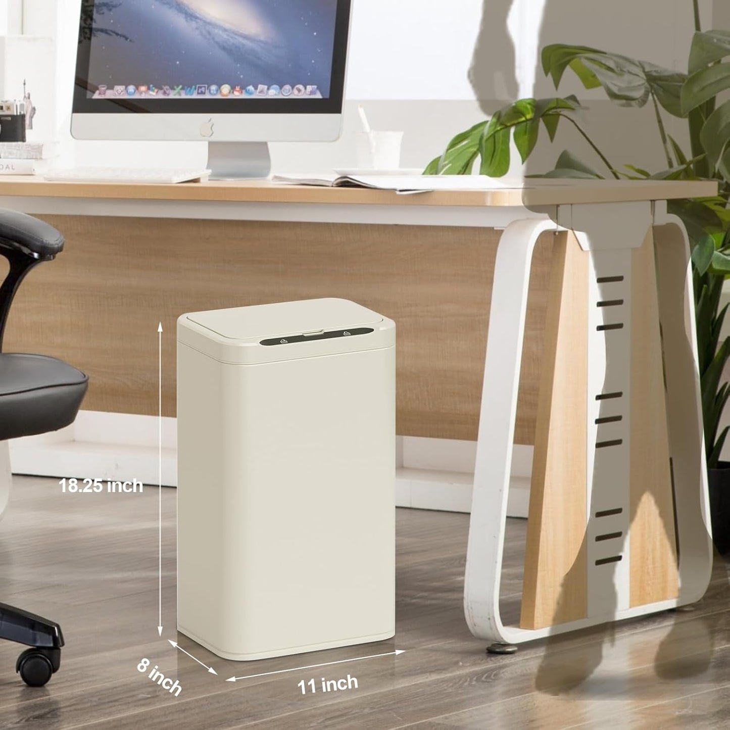 ELPHECO Stainless Steel Office Trash Can Motion Sensor Garbage Can Touchless Smart Trash Can Automatic Waste Bin for Kitchen, Office, Bathroom (Cream Beige, 6.6 Gallons), 2AA