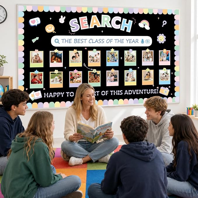 Photo Display Bulletin Board Kit Welcome Back to School Search Pastel Rainbow