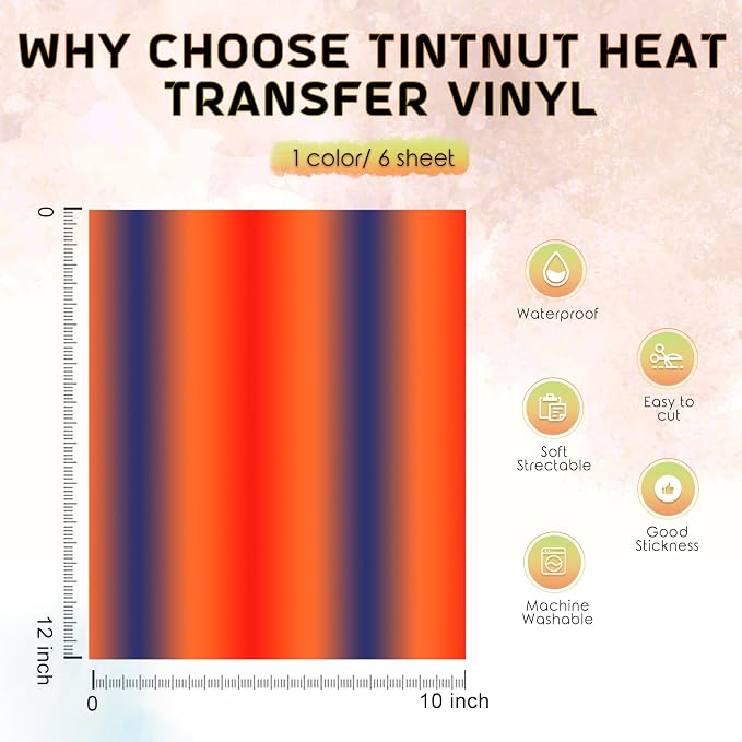 Tintnut Red Blue Gradient Heat Transfer Vinyl, easy cut & weed, stretch washable
