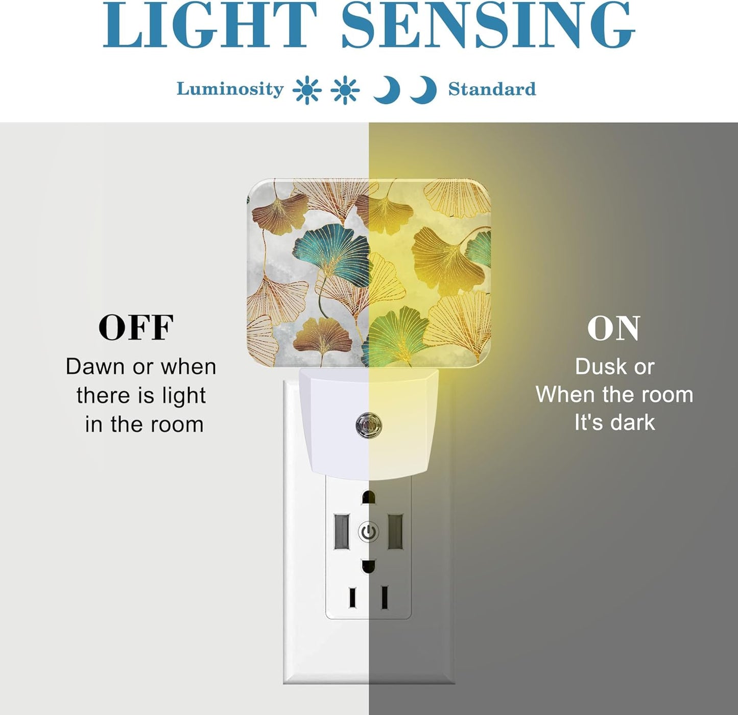 Luxurious Golden Ginkgo Leaves Night Light Plug into Wall, Green Ginkgo Night Light with Dusk to Dawn Sensor for Kid Girls Boys Women Men Bedroom, Hallway, Kitchen, Bathroom, Stairs Decor