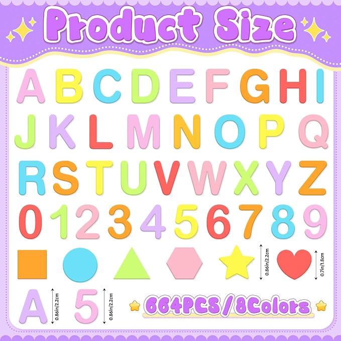 664 PCS Foam Letter Stickers, Foam Alphabet Number Shape Stickers, Self