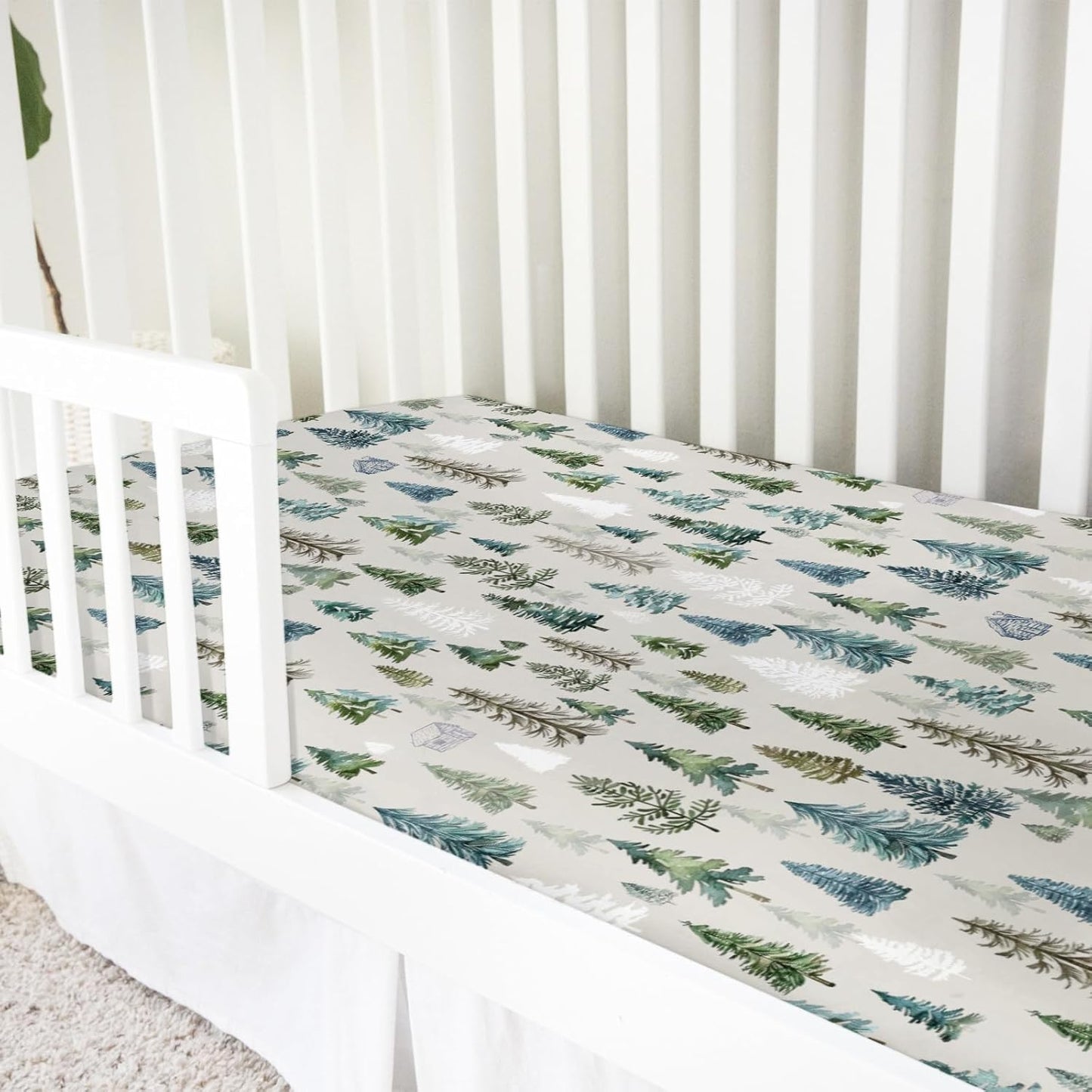 Boho Green Trees Baby Crib Sheet 52''x28'' Retro Pine Trees Stretchy Fitted Crib Mattress Cover for Boy Girl Winter Holiday Soft Baby Bed Sheets for Standard Crib and Toddler Mattresses