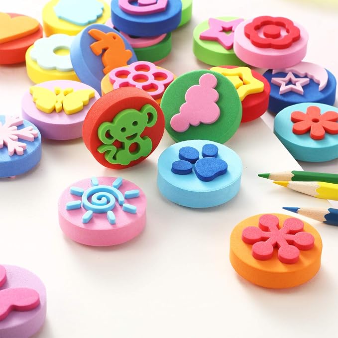 Outus 48 Pcs EVA Sponge Stamps for Painting Foam Stamper Double-Side Sponge