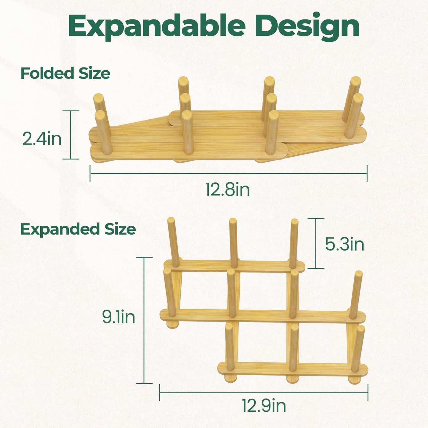 EsLuker.ly Baby Bottle Drying Rack Bamboo Vertical Dryer Holder, Foldable Space Saving for 10 Milk Glass Bottle Countertop, Wooden Drain Stand Shelf for New Parents