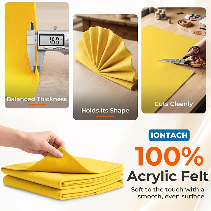 IONTACH 18" X 18" Soft Felt Sheets 1.6mm Thick | Acrylic Felt Fabric Sheets