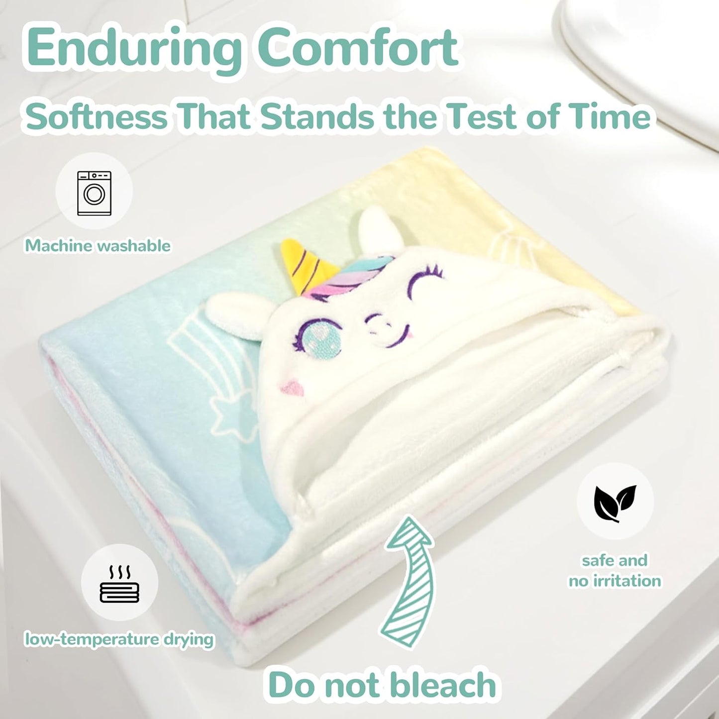 HECCEI HoodieHug Baby Towels, Premium Coral Fleece Bath Towel with Large Size-Ultra Absorbent for Baby Comfort- Great Gift for Newborn, Toddler and Kid (Unicorn)