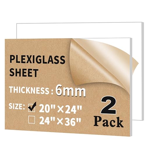 2-Pack 20" x 24" Plexiglass Sheets 1/4 inch Thick | Clear Acrylic Sheets Panel