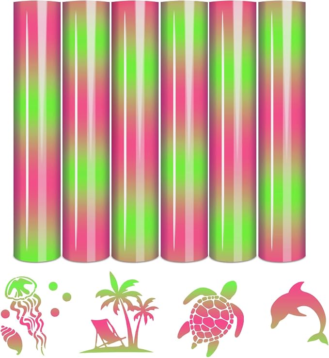 Tintnut Bright Green Pink Gradient Heat Transfer Vinyl, PU HTV Sheets, easy cut