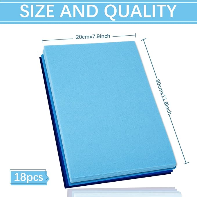 Whaline 18Pcs Blue Felt Fabric Sheets Soft Thick Assorted 6 Colors Craft Felt
