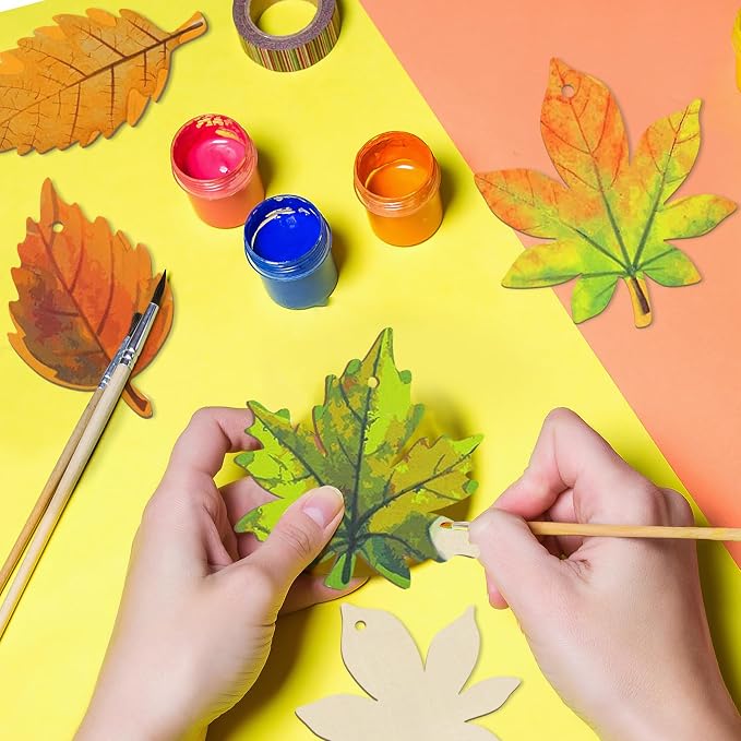36PCS Wooden Fall Ornaments to Paint Thanksgiving Decorations, 6 Styles DIY