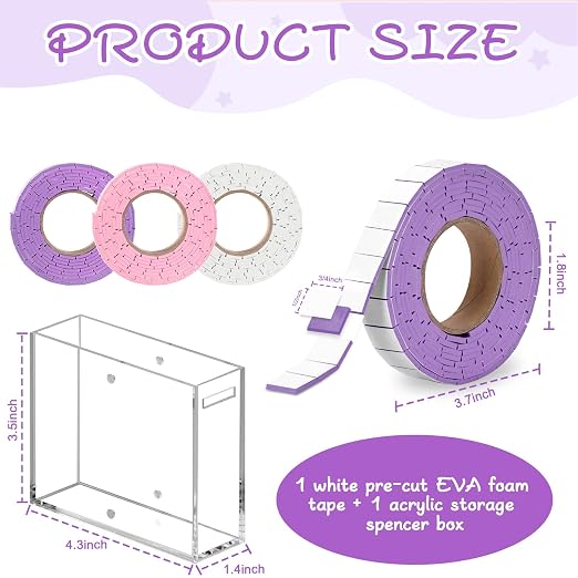 Double Sided Foam Tape Pre Cut 3/4 X 1/2 Inch EVA Foam Adhesive Squares Roll