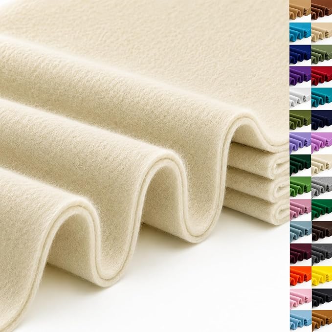 Ivory Large Felt Fabric 36" x 36", 1.4 mm Soft Felt Sheet, Nonwoven Fabric