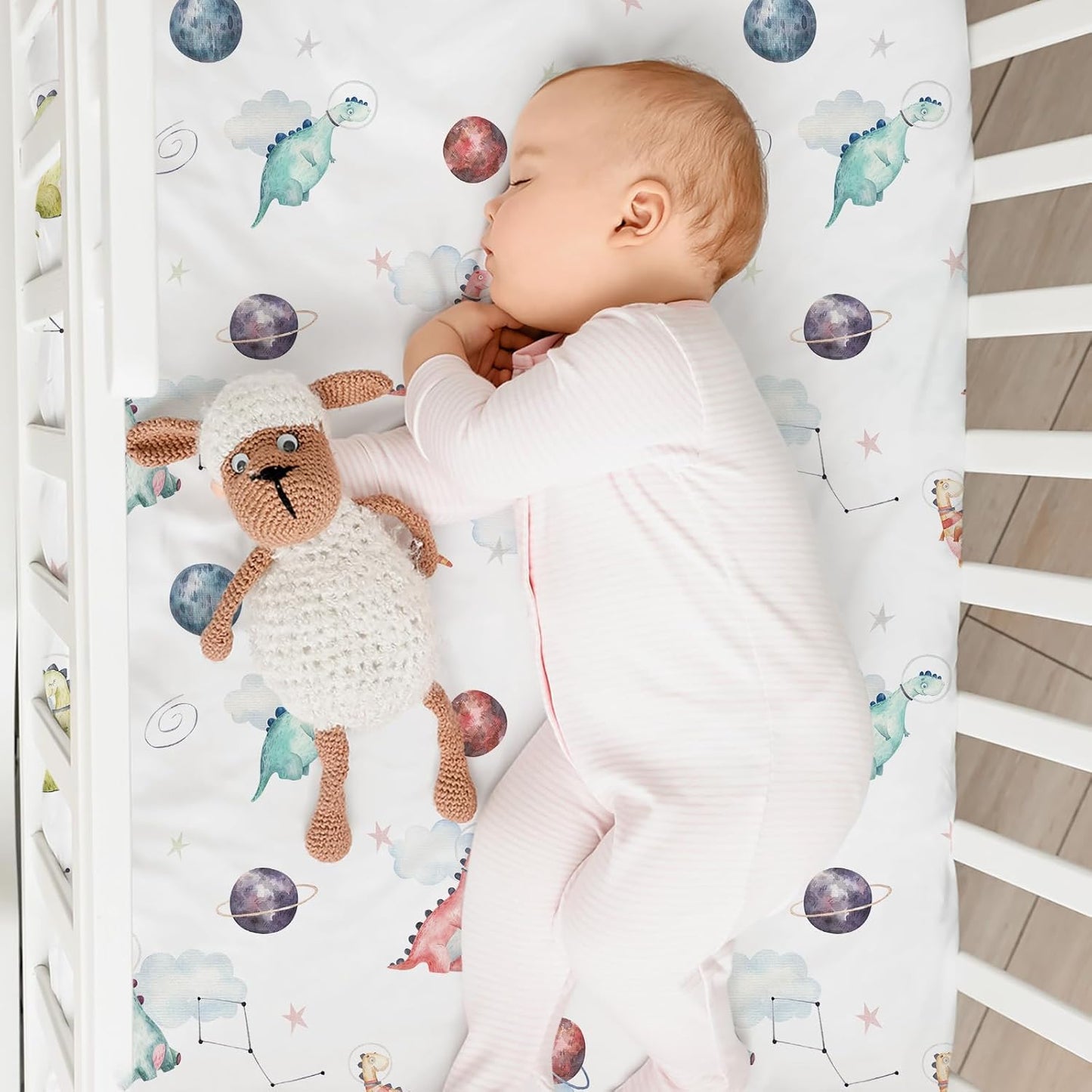 Nap Mat Sheet 47"x24", 3 Pack Dinosaur Baby Crib Sheets Fitted Elastic Corners, Preschool Day Care Rest Mat Cover, Soft Breathable - Compatible with Regalo My Cot, Joovy Travel Cot