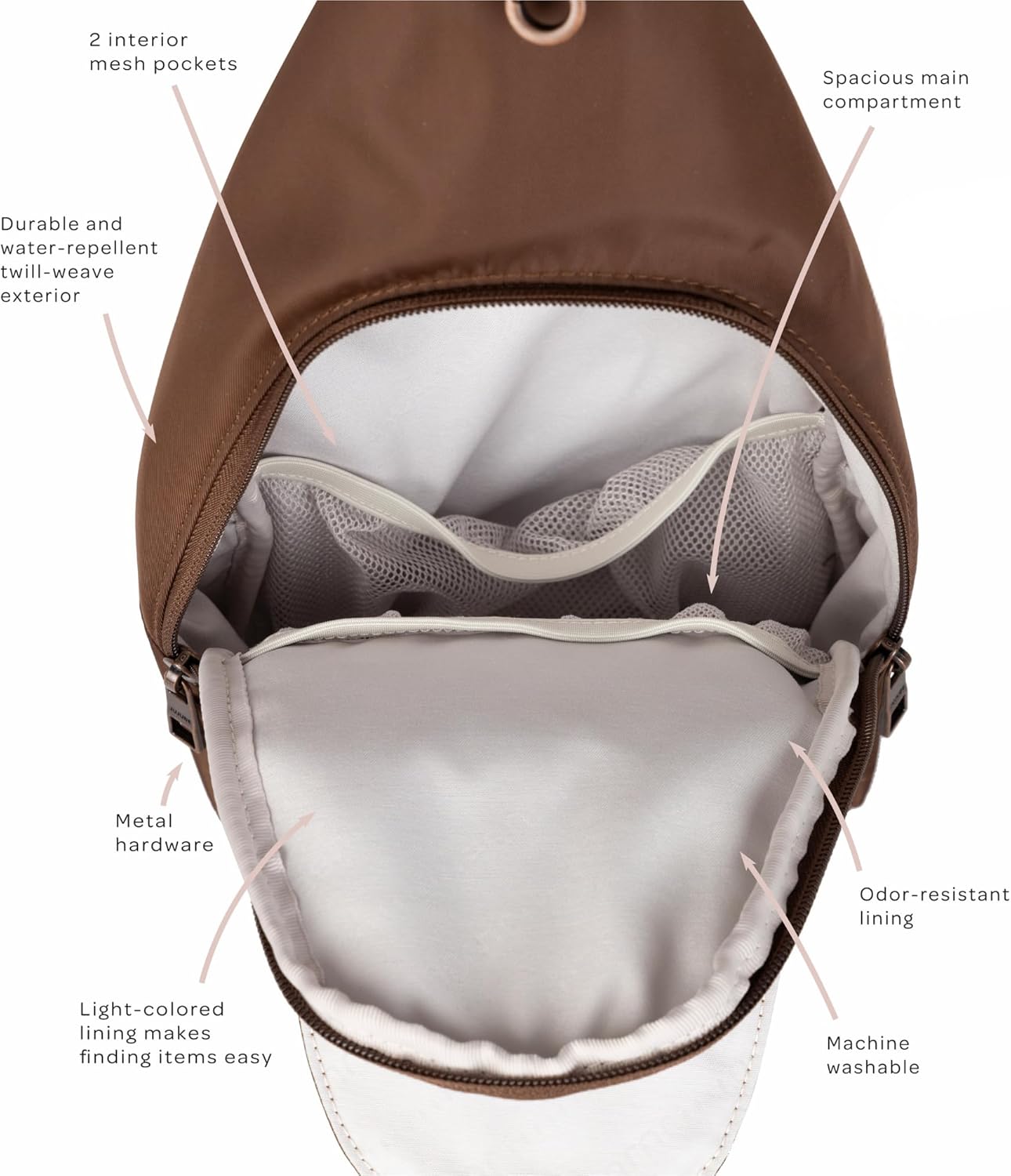JuJuBe Crossbody Sling Bag Purse, Small Crossbody Bags for Women, Chest Daypack or Diaper Bag for Travel with Multiple Pockets, Adjustable Straps, Lightweight, Water Repellent Exterior, Espresso