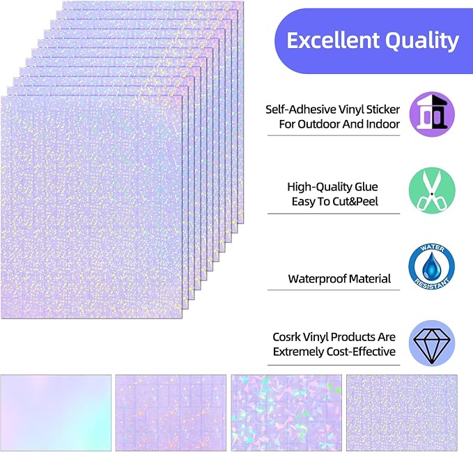36 Sheets Holographic Laminate Sheets Clear Self Adhesive Sticker Paper |