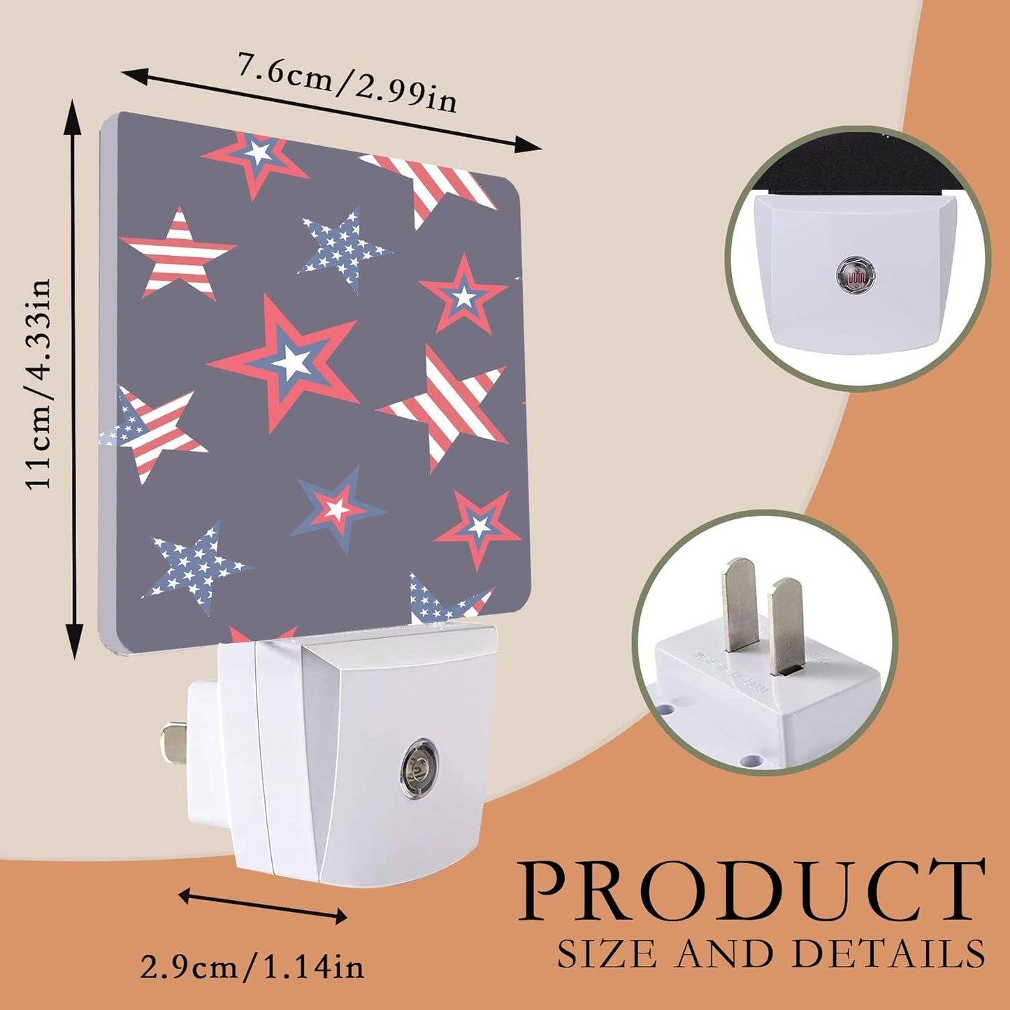 American Stars Night Light - Plug into Wall, USA Flag Night Light with Dusk to Dawn Sensor for Kids, Rooms, Hallways, Kitchens, Bathrooms, Nurseries, Stairs