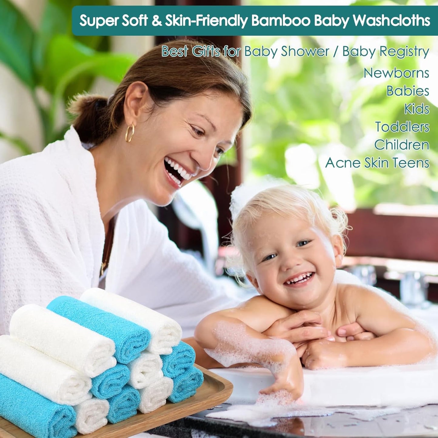 Baby Washcloths 12 Pack, 10x10 inch Heavenly Soft Wash Cloths for Face and Body, Gentle & Safe White Face Towel on Sensitive Skin, Baby Essentials Bath Shower Gifts for Boy Infant Kid Toddler Child