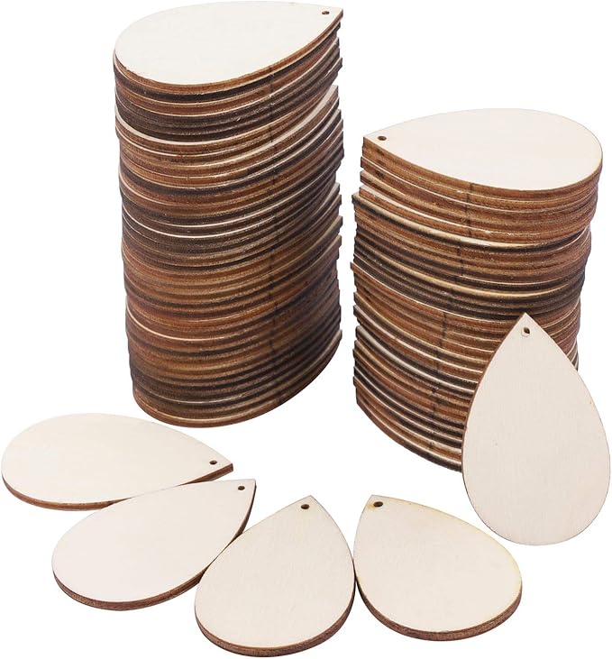 100 Pieces Unfinished Blank Wood Teardrop Earring Pendant