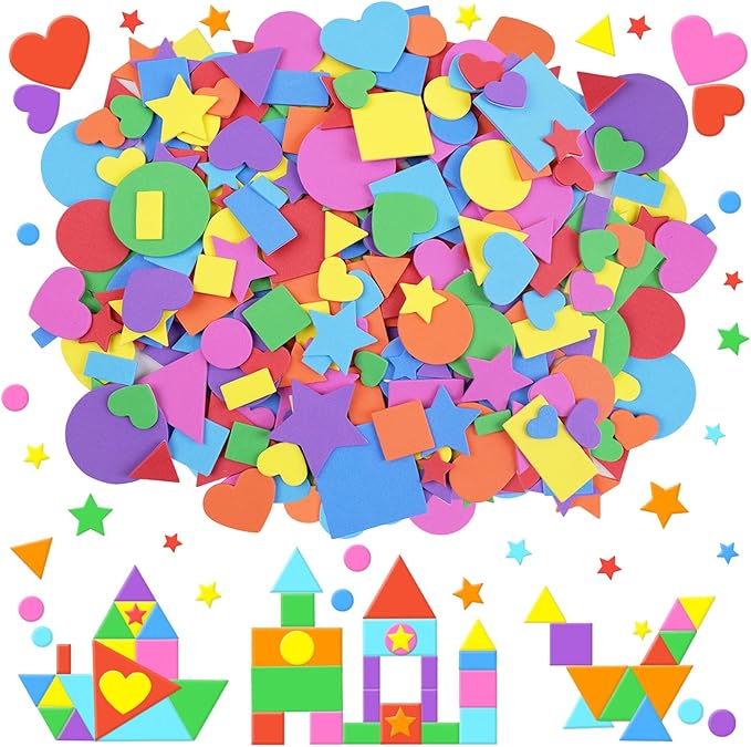 3400Pcs Foam Stickers Foam Shape Stickers Heart Star Square Geometric Sticker