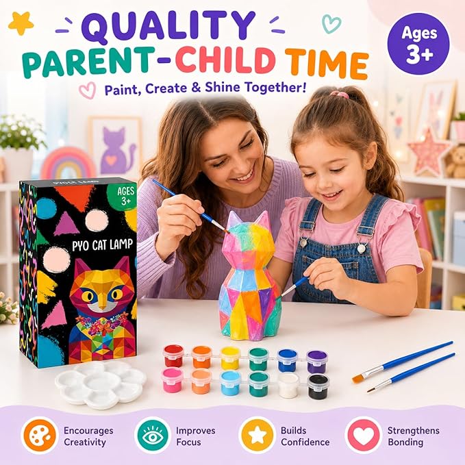 Goodyking Paint Your Own Cat Lamp Kit, DIY Cat Crafts Night Light, Painting Kit