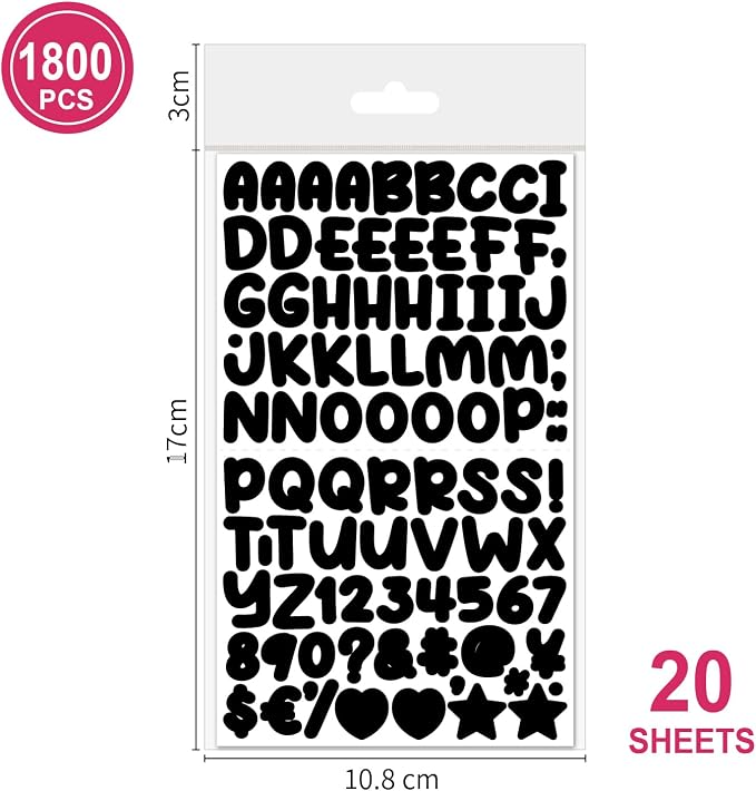 1800 Pieces 20 Sheets Small Letter Number Stickers, 1/2inch Self-Adhesive Vinyl