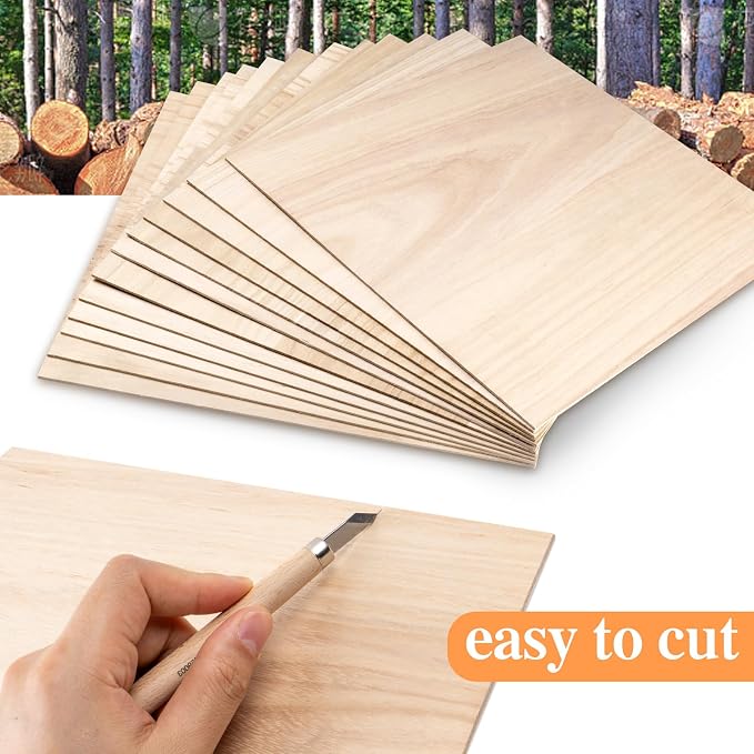 Balsa Wood Sheet, 32 Pack Plywood Board, Basswood Sheets 12X12X1/12 Inch