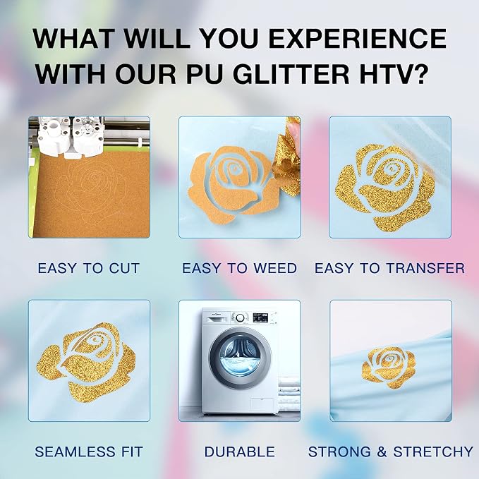 HTVRONT Gold Glitter HTV Heat Transfer Vinyl Rolls