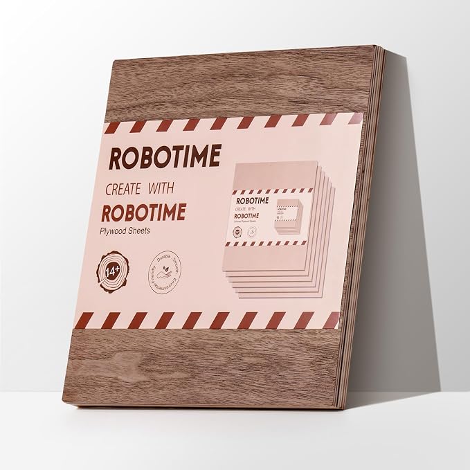ROBOTIME 6-Pack Laser Wood Sheets | 1/8" & 12 x 12" Basswood + Walnut + Birch -