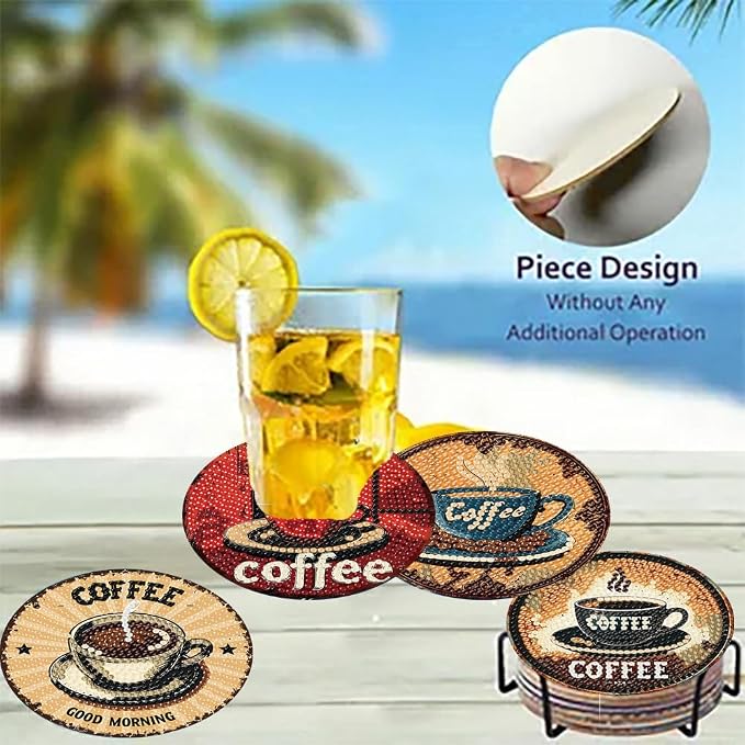 8 Pack Diamond Art Coasters, Coffee Retro Diamond Painting Coasters Kits |