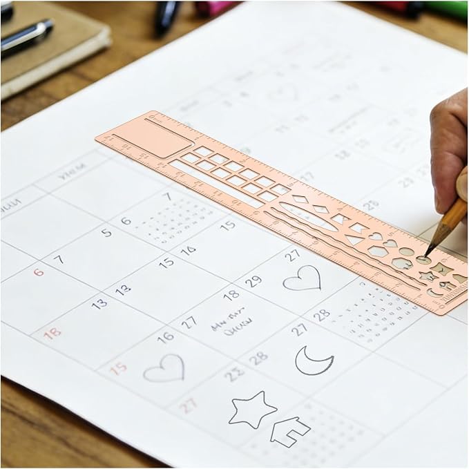 Metal Bookmark Ruler for Journals, Habit Tracker, Drawing Measuring Tools