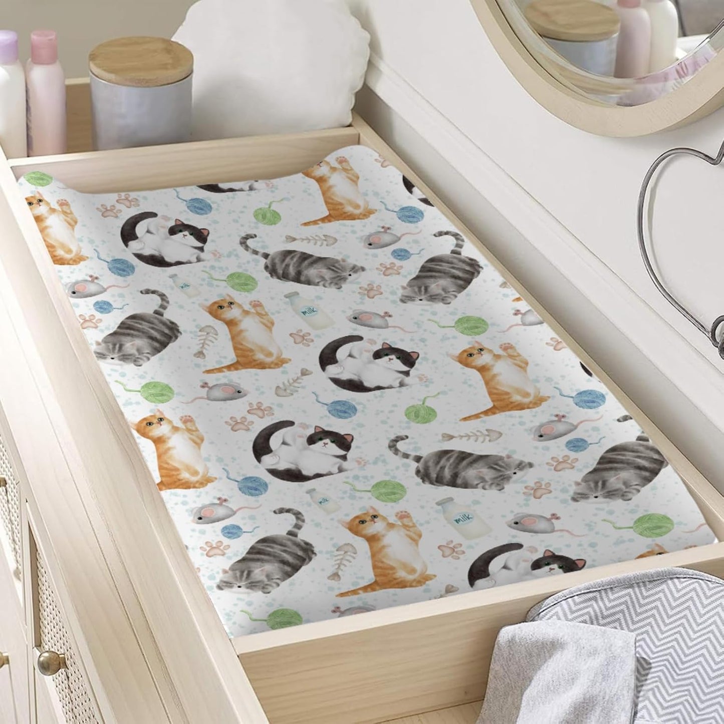 Watercolor Cats Changing Pad Covers Cute Cats Paws Milk Baby Nursery Diaper Changing Table Sheets for Boy Girl Cats Lovers Gift Soft Breathable Stretchy Change Pad Table Mats Covers 32''x16''