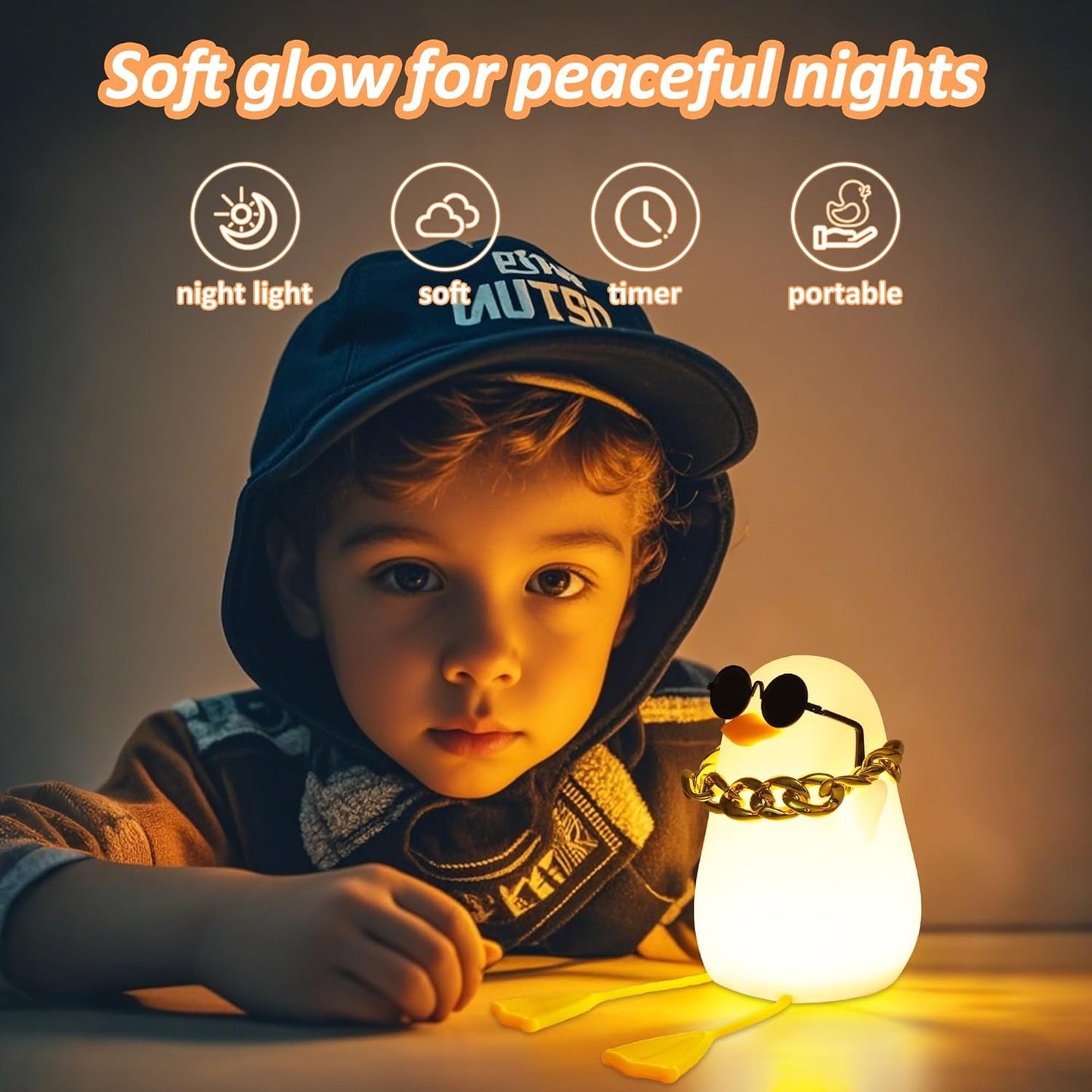 Duck Night Light for Kids, Cute Benson Ducks Gifts, Squishy Touch Silicone Animal Nursery Bedside Lamp Goose Gifts, Dimmer & Rechargeable, Birthday Gifts for Boys Girls Women Teen(Hip Hop Duck)