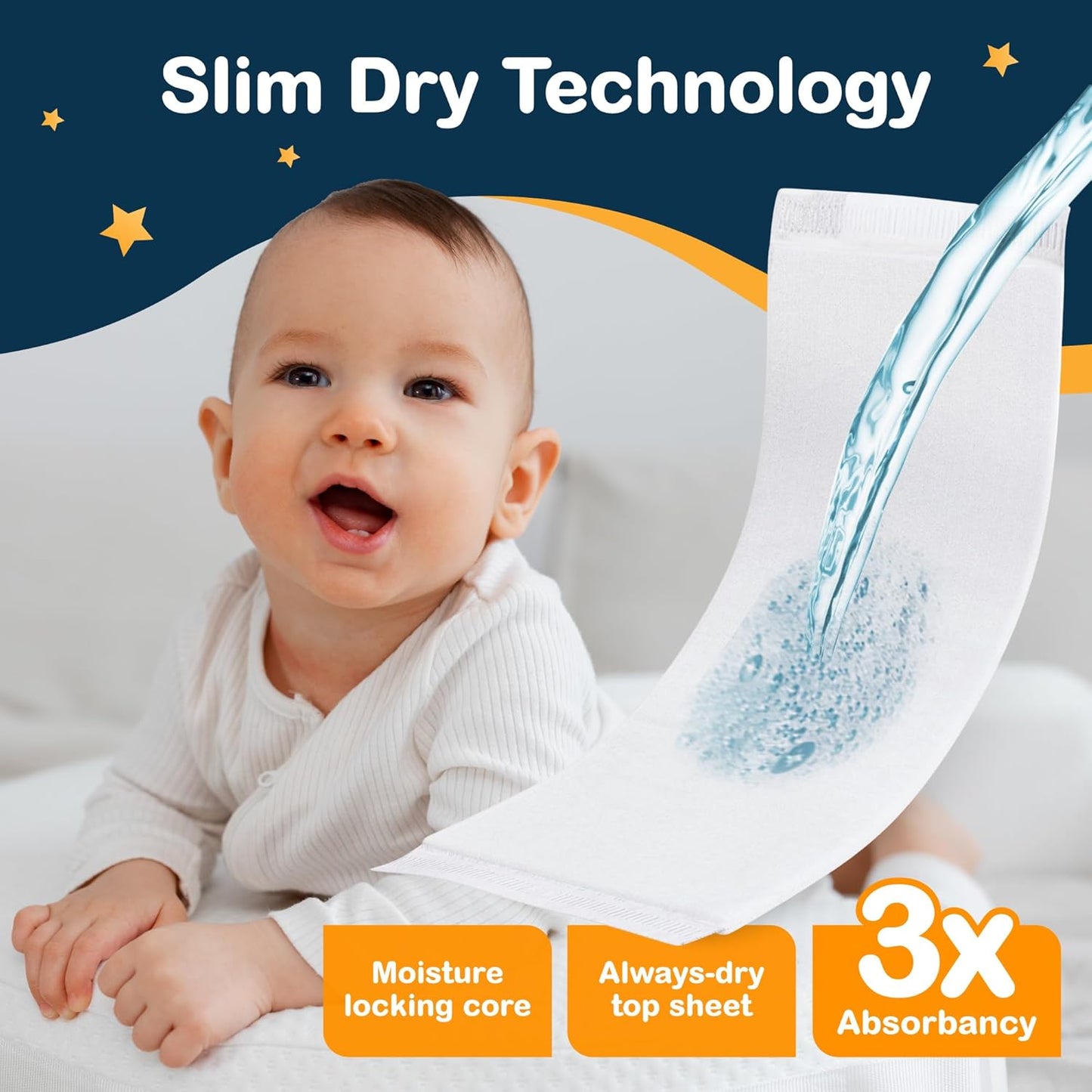 Inspire Dimples Booster Pads, Baby Diaper Doubler with Adhesive - 1 Size Fits All Diapers - Boosts Diaper Absorbency - No More leaks 90 Count (with Adhesive for Secure Fit)