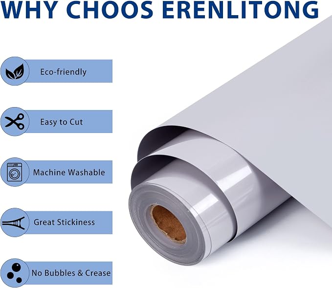 RENLITONG Grey Iron on Vinyl 12Inch by 50ft Roll Heat Transfer Vinyl