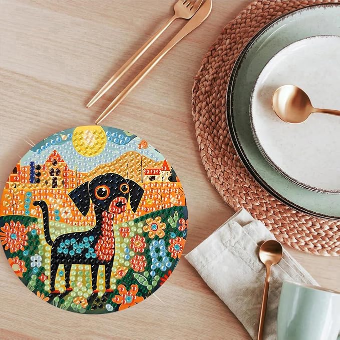 ijbnhd 8 PCS Dog Diamond Art Coasters Diamond Painting Coasters | Diamond