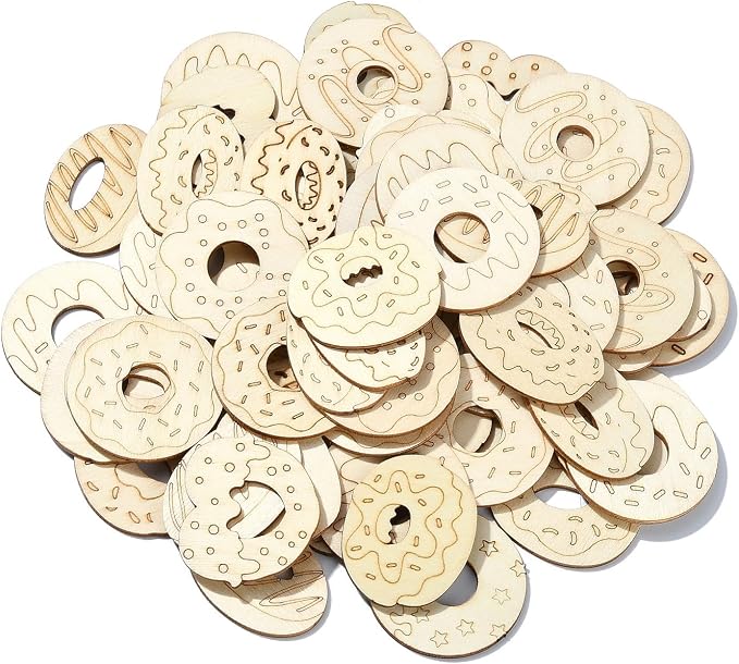 100 Pcs Unfinished Wood Cutouts Donut Wooden Shapes Dessert Wood Crafts