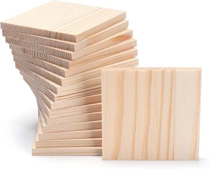 Wooden Blocks for Crafts, 1/4″ Thick 3″ X 3″ Wood Squares for Crafting