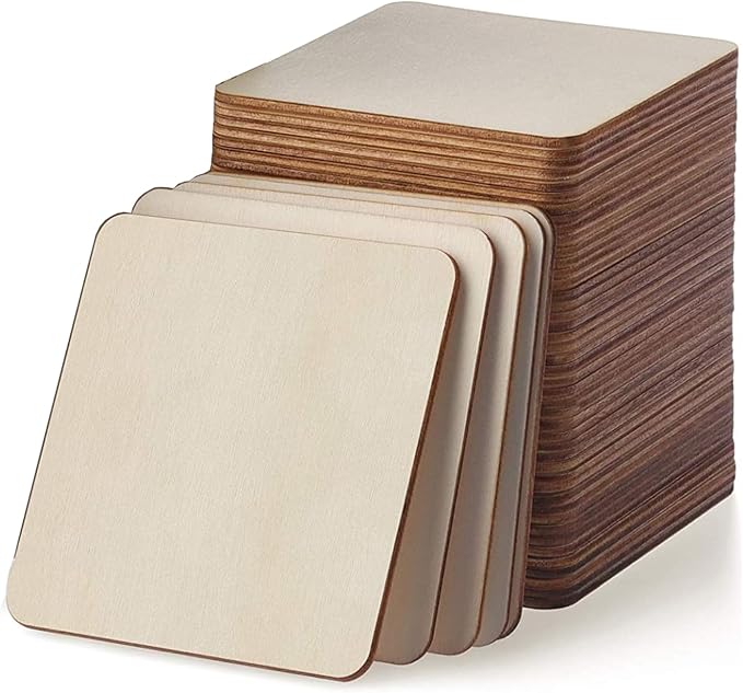 Unfinished Wood Pieces 80 Pcs 3"x3" inch Wood Board Wooden Squares Wooden