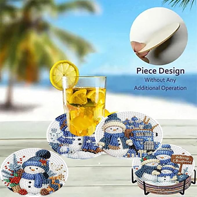 8 Pack Diamond Art Coasters, Christmas Snowman Diamond Painting Coasters |