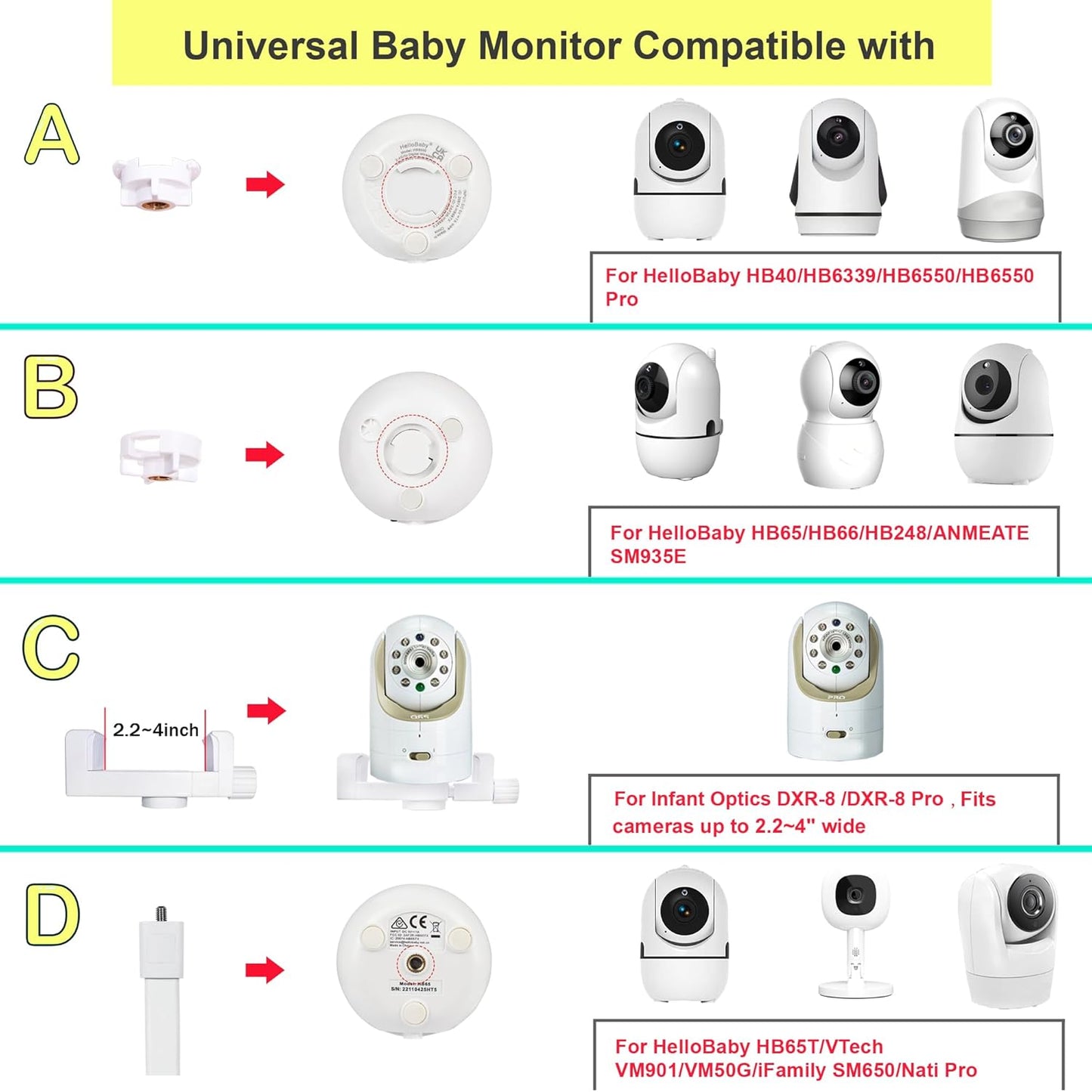 GUCHO Baby Monitor Mount for Crib, Compatible with HelloBaby HB65/HB40/HB6550/HB66/HB6339/HB6550 Pro,Infant Optics DXR-8/8 Pro,OKAIDI,Nanit Pro,Baby Monitor Flex Holder,Universal Baby Monitor Stand