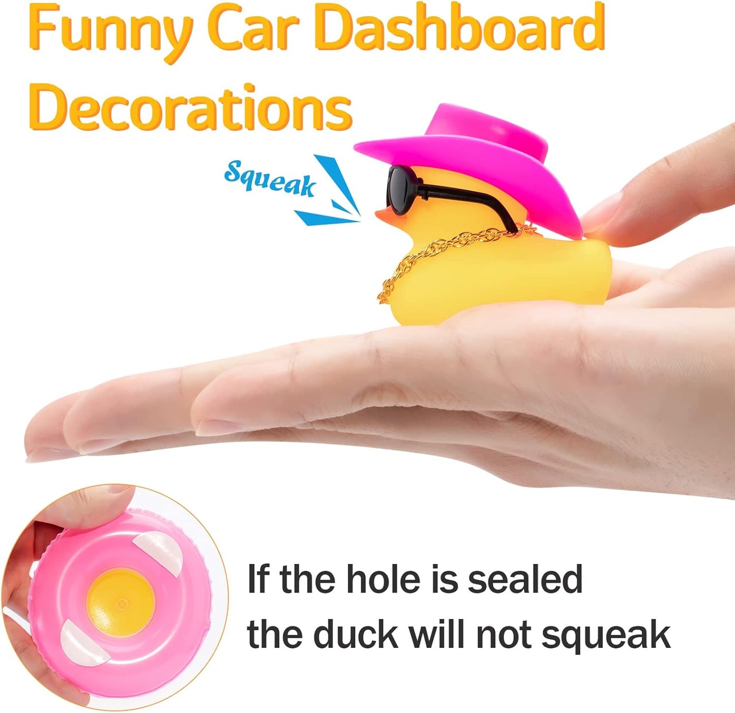 wonuu Car Rubber Duck, Yellow Duck Decoration Dashboard with Sun Hat Swim Ring Necklace Sunglasses for Car Dashboard Decorations, Pink Top Hat-Pink
