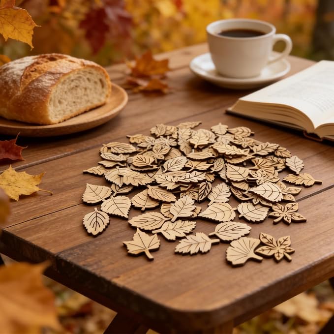 100 Pcs Unfinished Wooden Leaf Cutouts Assorted Leaf Shapes DIY Craft Supplies