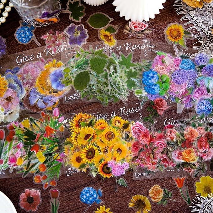 100Pcs Small Tulip Stickers Transparent