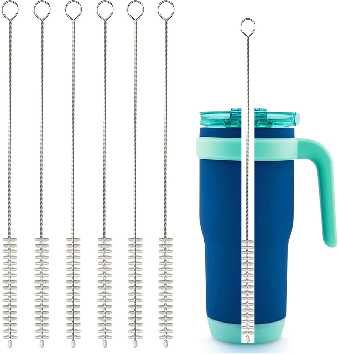 Straw Cleaner Brush Long 10 Inch, Straws Brush of Bristles Diameter 10 mm, Straw Cleaning Brush with Stainless Steel Nylon Bristles for Cleaning Straws,Stanley Cup, Owala Cup, Water Bottle 6 Pack