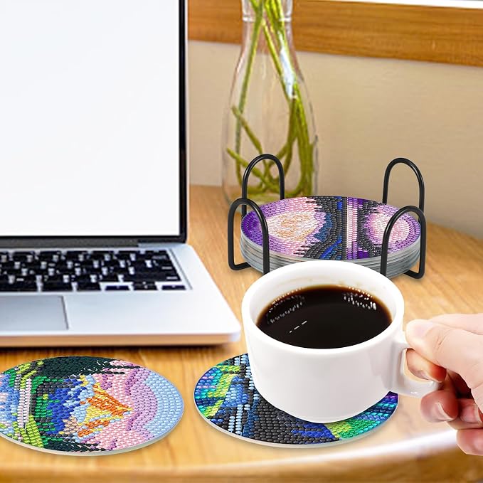 UPINS 8 Pcs Diamond Art Painting Coasters