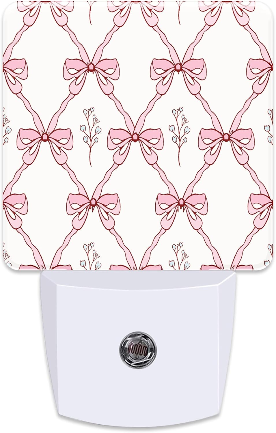 Vintage Retro Pink Ribbon Plug in Night Light with Auto Dusk to Dawn Sensor,Warm Night Lights for Boys Girls Bedroom Bathroom Hallway Kids Room Gifts