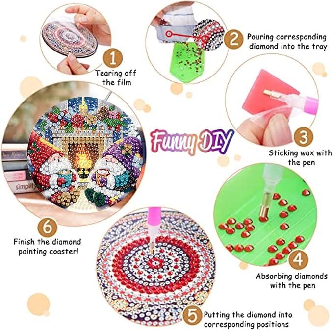 8 Pack Christmas Diamond Art Coasters, Diamond Painting Coasters Kits |