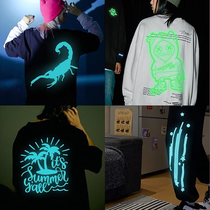 HTVVETUR Glow in The Dark HTV Heat Transfer Vinyl Roll 12 Inch by 5 Feet Iron