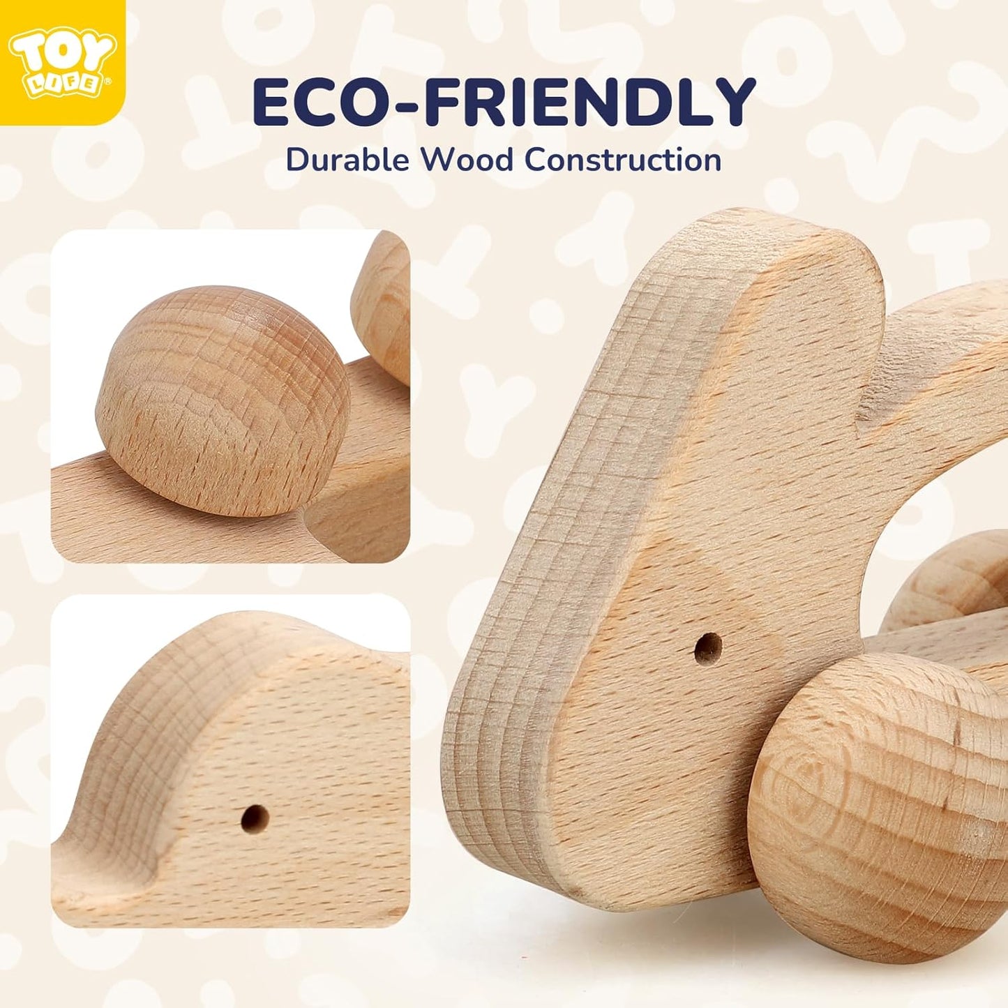 TOY Life Wooden Toys Cars, Montessori Toys for Babies 0-6-12 Months, Babies Bunny Rattle Cars for Toddlers 1-3, Wooden Baby Toys Gift 1 Year Old, Baby Boy Nursery Decor, Elephant & Rabbit Toy Car